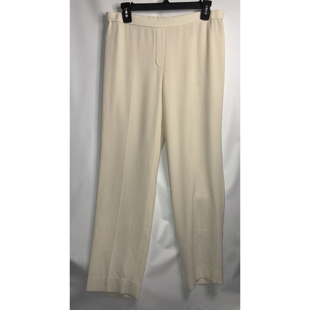 THEORY Pants Women's Sz 8 Treeca Pull On Admiral Stripe Beige White Trouser Flaw